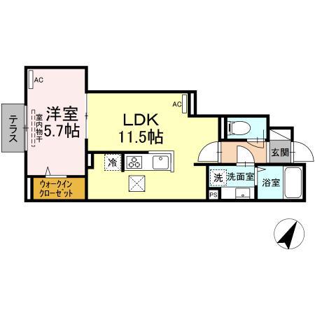 ルリアン給田(1LDK/1階)の間取り写真