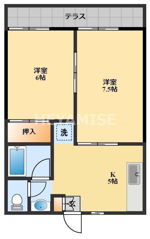 コーポラスたさき3(2K/1階)の間取り写真