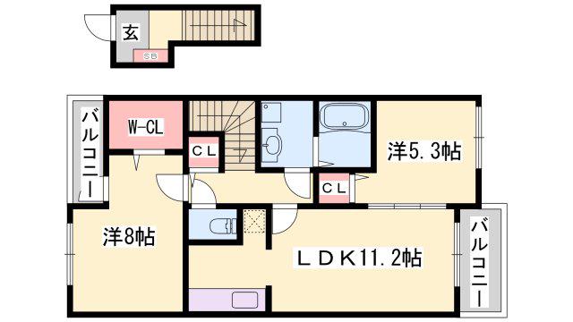 アバンツァート東浜(2LDK/2階)の間取り写真