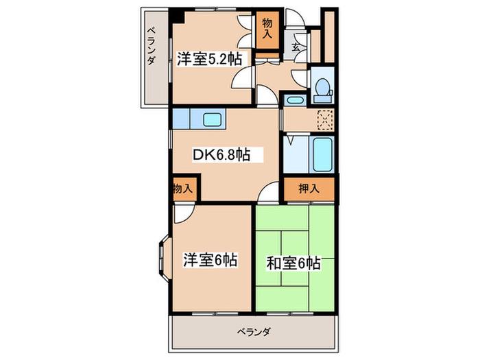 シカシン75ビル(3DK/6階)の間取り写真
