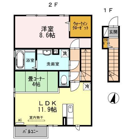 セジュールアクィールⅡ(2LDK/2階)の間取り写真