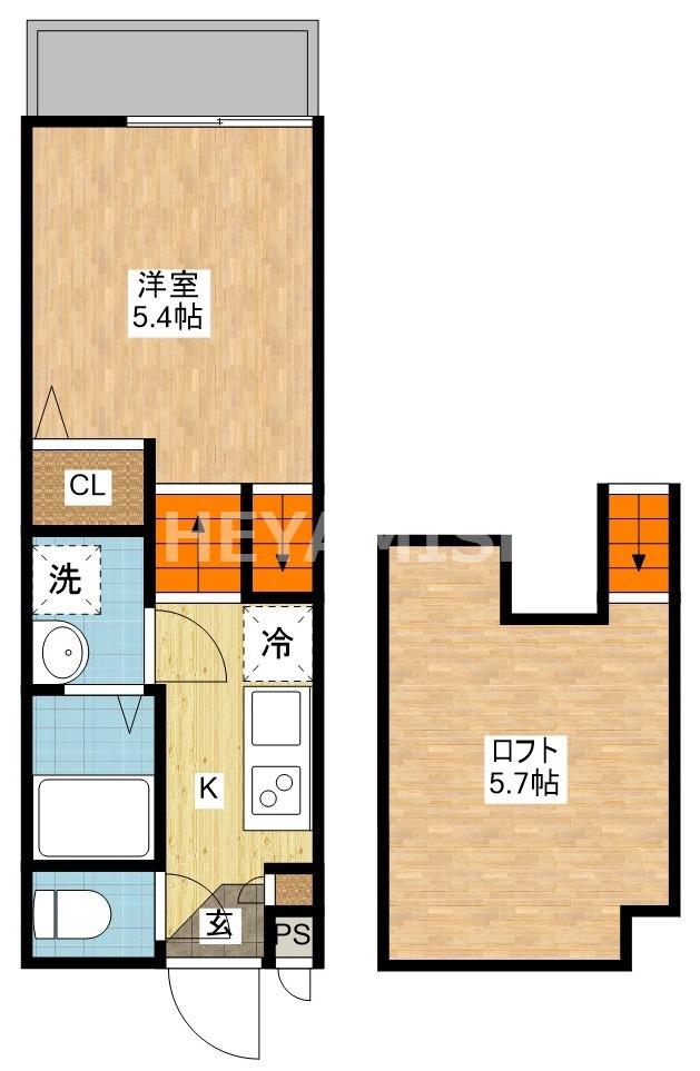 REVERENT市布(1SK/2階)の間取り写真