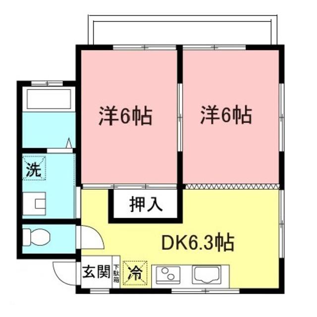 中溝ハイツ(2DK/2階)の間取り写真
