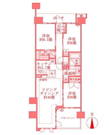 BRILLIA CITY 横浜磯子 G棟 ブリリアシティ横浜磯子(3LDK/2階)の間取り写真