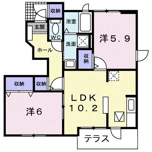 サンライトM・K I棟(2LDK/1階)の間取り写真