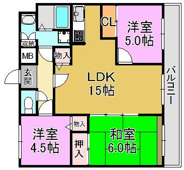 サン・ヴェール春日(3LDK/5階)の間取り写真