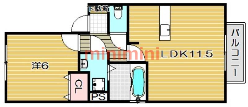 ウィルモア城西B(1LDK/1階)の間取り写真