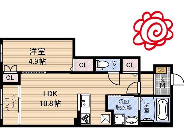 THE NOOK ウエスト(1LDK/1階)の間取り写真