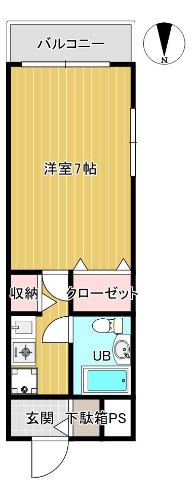プリオールB(1K/3階)の間取り写真