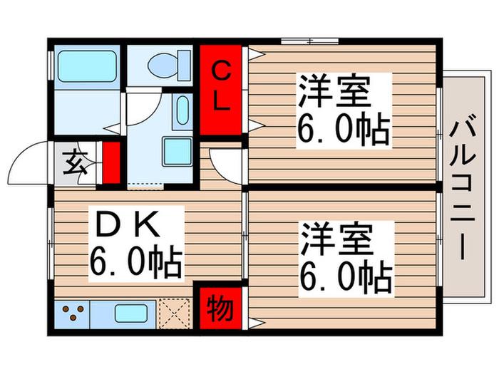 バケーロA棟(2DK/1階)の間取り写真