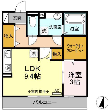 ウエストハーモニー(1LDK/3階)の間取り写真