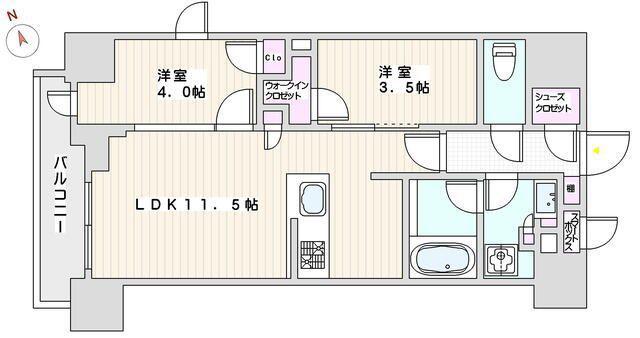 ザ・ライオンズミレス蔵前(1LDK/14階)の間取り写真