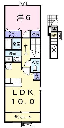 グレイスワン(1LDK/2階)の間取り写真