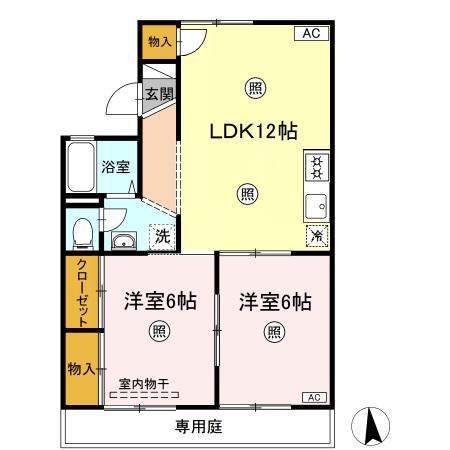 雨あがりの虹A棟(2LDK/1階)の間取り写真