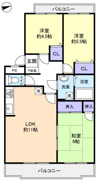 グランパール八千代(3LDK/2階)の間取り写真