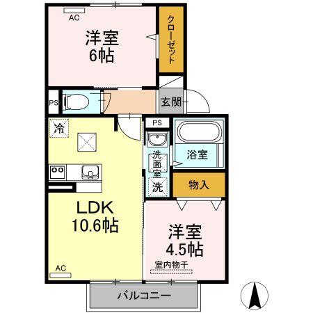 グランヒルズ豊町(2LDK/1階)の間取り写真
