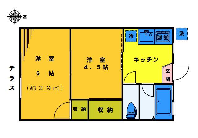 ヒルター・ハウス(1DK/1階)の間取り写真