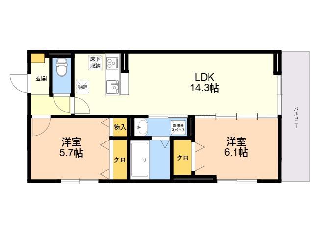 グランドール糸島中央(2LDK/2階)の間取り写真