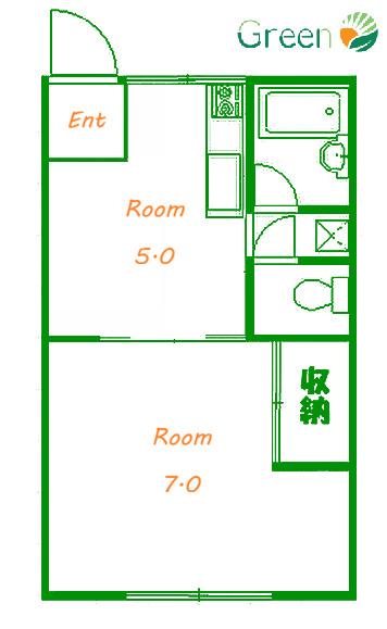 KAINOS袖ヶ浜(1DK/2階)の間取り写真