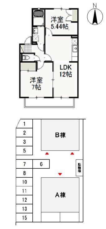 アネーロ花尻 A棟(2LDK/2階)の間取り写真