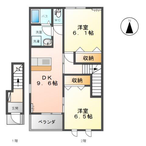 フェアリープレイスII(2DK/2階)の間取り写真