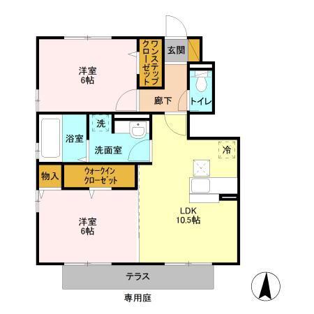 ソレイユB(2LDK/1階)の間取り写真