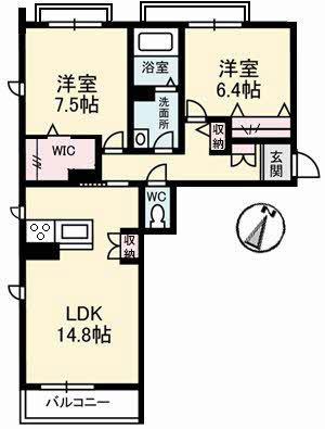 ブルーシエルA棟(2LDK/3階)の間取り写真