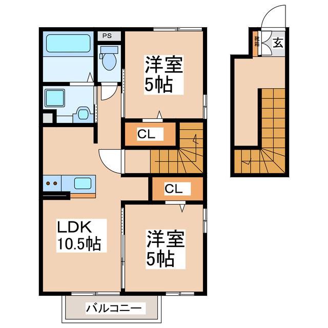 アルシャヴィン(2LDK/2階)の間取り写真