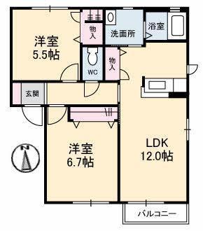 メゾンシャルマンA棟(2LDK/2階)の間取り写真