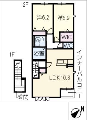 ハイム ローゼン(2LDK/2階)の間取り写真