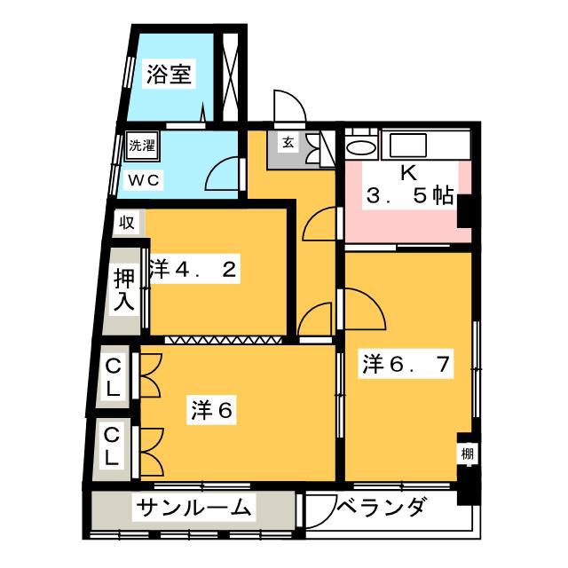 KBCビル(1LDK/4階)の間取り写真