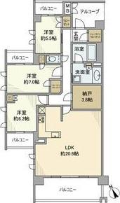 プラウド昭和楽園町テラス(3LDK/3階)の間取り写真