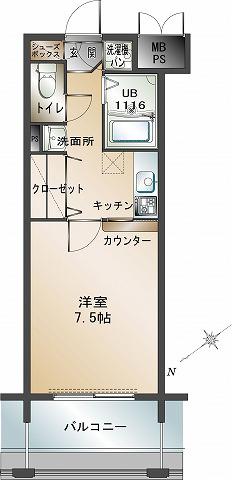 エンクレスト福岡(1K/6階)の間取り写真