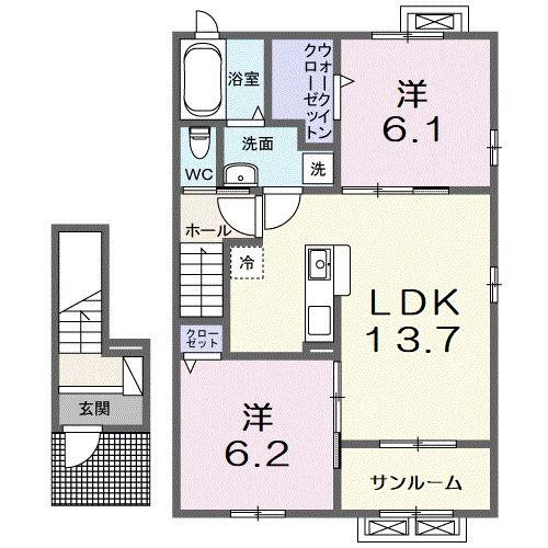 フローラ長浜(2LDK/2階)の間取り写真