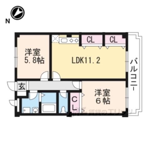 CASA岡田(2LDK/5階)の間取り写真