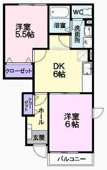 ヴァン・ラフィーネ(2DK/1階)の間取り写真