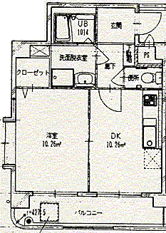 塩沢コーポII(1DK/2階)の間取り写真