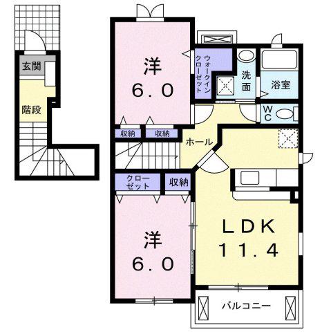 ハピネスコート A(2LDK/2階)の間取り写真
