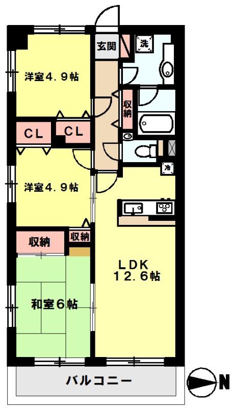 エスポワール篠(3LDK/2階)の間取り写真