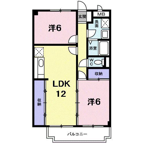 アシーネ三田天神(2LDK/2階)の間取り写真