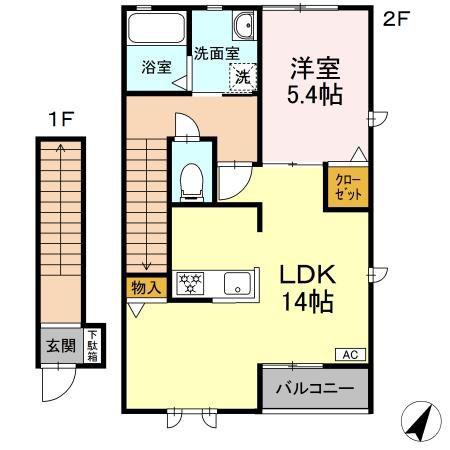 プラウドA(1LDK/2階)の間取り写真