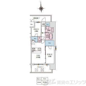 スプランディッド大阪イースト(2LDK/13階)の間取り写真