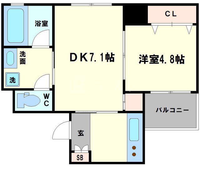 AMORE HOMMACHI ウエスト(2K/5階)の間取り写真