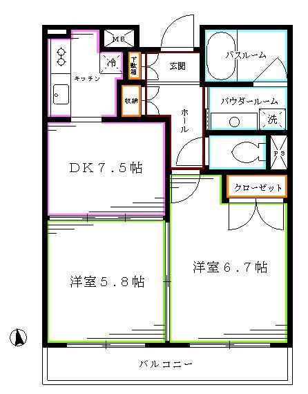 フラッツΑ中野通(2DK/1階)の間取り写真