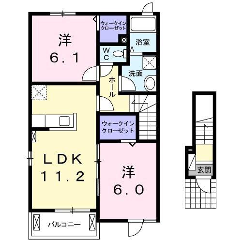 プリムヴェール II(2LDK/2階)の間取り写真