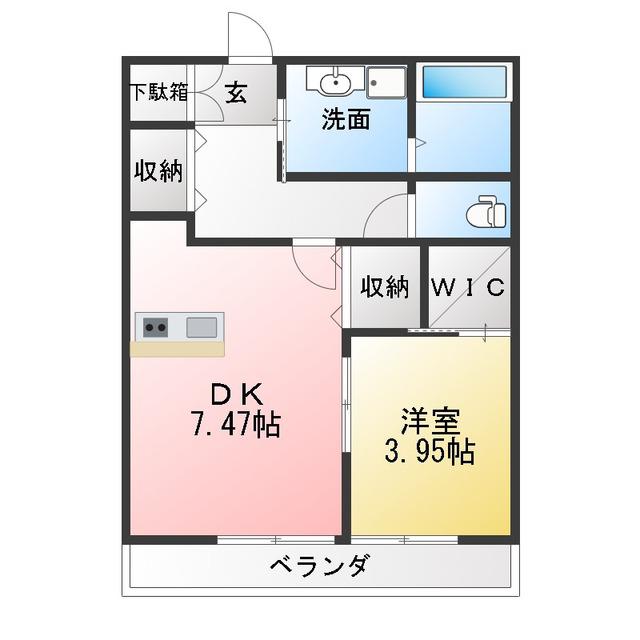 グリーンフォレスト那加門前(1DK/2階)の間取り写真