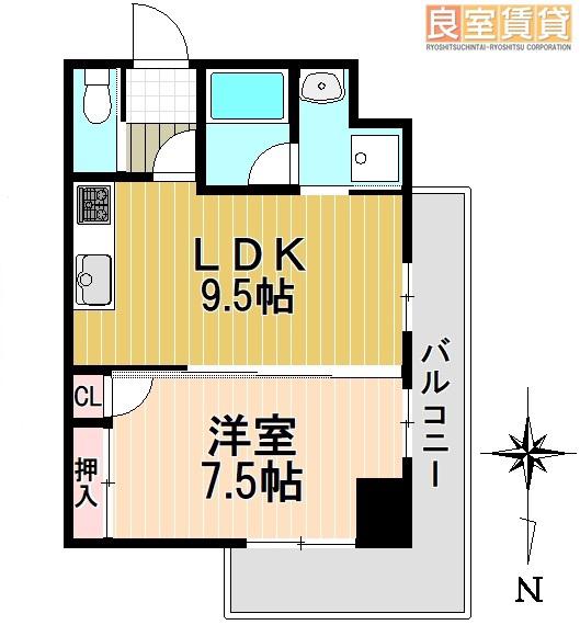ゴールドハイツ渡辺(1LDK/7階)の間取り写真