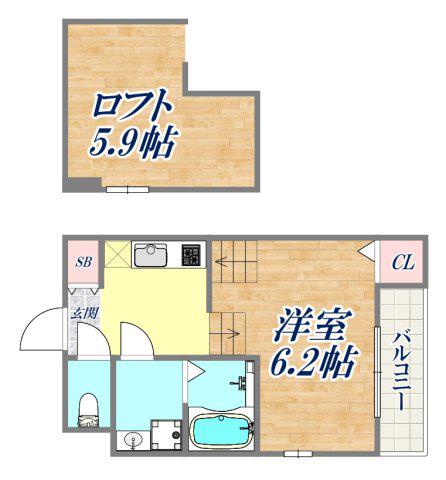 ハーモニーテラス矢部町(1K/1階)の間取り写真