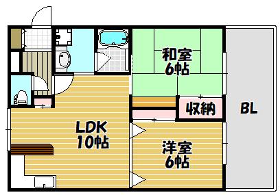 サントリーノ迎賓館(2LDK/3階)の間取り写真