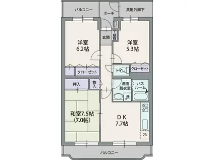 ミレニアムパレ(3DK/1階)の間取り写真